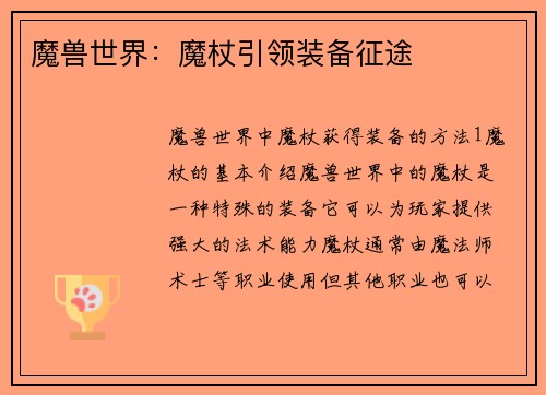 魔兽世界：魔杖引领装备征途